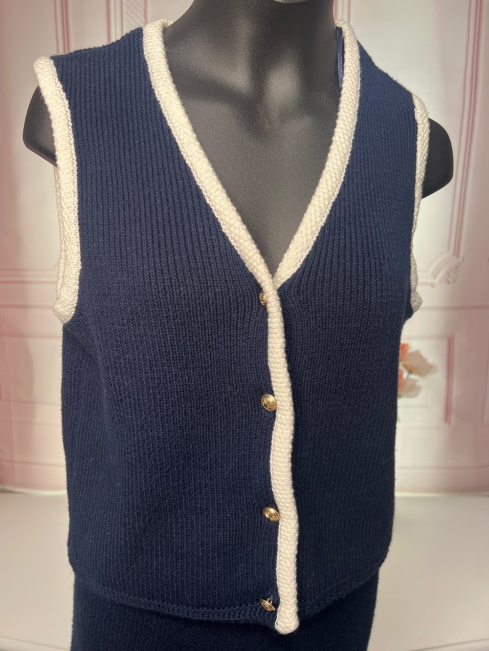 Sincerely Jules Navy Wide-Leg Knit Pants & Trimmed Vest Set - Picture 4 of 8